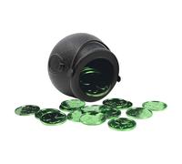 Calderone Di Caramelle Nere - Barattolo Decorativo Per Il Giorno Di San Patrizio, Ornamento Festivo Con 50 Monete Di Trifoglio Portafortuna | Vaso Per Feste Irlandesi Per Centrotavola Da Tavolo Per Fe