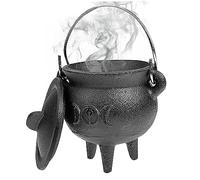 Calderone in Ghisa Con Coperchio E Manico Halloween 3,94x2,95x2,95 Pollici Calderone Decorativo Candela Incenso Brucia Stregoneria Calderone Pentola, Luna Calderone in Ghisa Calderone Calderone in