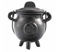 Calderone in ghisa, perfetto per stregoneria, incantesimi energetici, altare di Halloween, rituali pagani e wiccan (Pentagono, 6,5 x 13 cm)