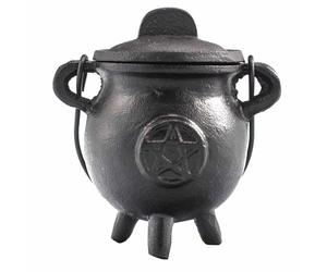 Calderone in ghisa, perfetto per stregoneria, incantesimi energetici, altare di Halloween, rituali pagani e wiccan (Pentagono, 6,5 x 13 cm)