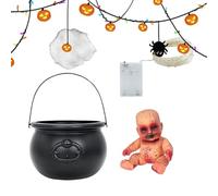 Calderone nero per streghe, calderone da strega, calderone per Halloween con luci, vasi neri per calderone di Halloween con luci a LED, strumento decorativo per atmosfera spaventosa per casa infestata