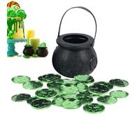 Calderone per caramelle nere, vaso per calderone nero - decorativo per vaso di caramelle per San Patrizio con 50 monete di trifoglio | Decorazioni per il giorno
