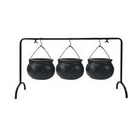 Calderone per strega di Halloween, calderone per streghe | Pentole nere per caramelle, decorazione per la casa, 3 calderoni su rack, decorazioni per Halloween