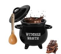 Calderone | Set di cucchiaio e cucchiaio in ceramica per brodo di Halloween, calderone nero per zuppa e brodo, ciotola per immersione per riunioni di famiglia, feste di tè, compleanni, feste di