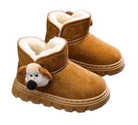 Caldi stivali invernali da ragazza, comodi stivaletti foderati in pelliccia sintetica con suola in design bambole cucciolo, scarpe da gioco per esterni, giallo., 34.5 EU