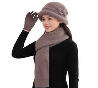 Caldo berretto da uomo Scarf Gloves Fashion Casual Solid Color Soft Cozy Knitted Autumn Winter Hand Neck Hand Warm Beanie Cap Scarf Mittens For Outdoor Daily Wear Berretto Sciarpa, cachi, Taglia unica