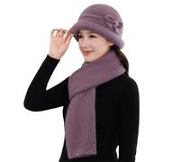 Caldo berretto da uomo Scarf Gloves Fashion Casual Solid Color Soft Cozy Knitted Autumn Winter Hand Neck Hand Warm Beanie Cap Scarf Mittens For Outdoor Daily Wear Berretto Sciarpa, rosa intenso