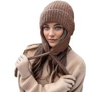 Caldo berretto lavorato a maglia con paraorecchie per donna e ragazza, cappello invernale a maglia, paraorecchie con 3 pompon alla moda, berretto con pompon per sci, snowboard, cappelli con
