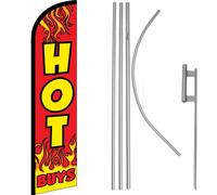 Caldo Compra Rossa Con Fiamme Windless Banner Bandiera & 4.9m Asta Kit / Terra