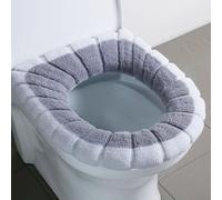 Caldo copriwater con imbottitura in poliestere morbido, lavabile ed elastico, per varie forme di tavoletta del WC, ottimo accessorio per la casa (bianco e grigio)