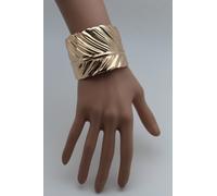 Caldo Donna Polsino Bracciale Metallo Oro Moda lungo Foglia Avvolgere Intorno