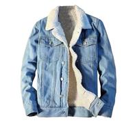 Caldo Sherpa Foderato Denim Giacche Button Front Pile Collar Addensare Jean Giacche Sciolto Plus Size Jean Cappotti, Azzurro, M
