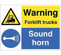 Caledonia segni 14528Q attenzione carrello elevatore camion clacson Sign, 600 mm x 450 mm, in plastica rigida