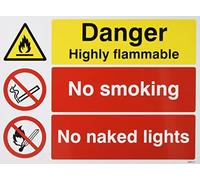 Caledonia Signs 16204K Cartello "Danger Highly Flammable No Smoking No Naked Lights", in plastica rigida, 400 mm x 300 mm