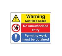 Caledonia Signs 26264K Cartello "Warning Confined Space No Entry Permit to Work", vinile autoadesivo, 400 mm x 300 mm