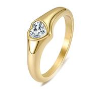 Calefee Anelli a Fascia da Donna, Anello Donna Acciaio Inossidabile Fascia a Cuore Larga 7mm con Zirconi, Taglia 12