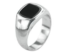 Calefee Anelli a Fascia da Donna, Anello Uomo di Fidanzamento Acciaio Inossidabile Sigillo Quadrato Largo 12mm con Pietra Nera, Misura 22