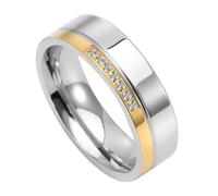 Calefee Anelli a Fascia Donna, Anello Uomo Matrimonio Acciaio Inossidabile Fascia Argento e Oro da 6mm Larga con Zirconi, Misura 25