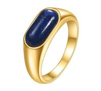 Calefee Anelli a Fascia Donna, Anello Uomo Matrimonio Acciaio Inossidabile Fascia Oro da 8mm Larga con Lapislazzuli, Taglia 17