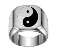 Calefee Anelli a Fascia Donna, Anello Uomo Personalizzabile Acciaio Inossidabile Sigillo Quadrato Largo 18mm Yyang, Taglia 9