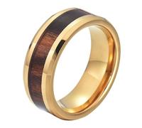 Calefee Anelli a Fascia Donna, Anello Uomo Personalizzabile Tungsteno Fascia Oro da 8mm Larga con Intarsi Legno, Taglia 12