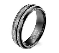 Calefee Anelli da Uomo di Fidanzamento, Anello Fascia Uomo Tungsteno Doppia Scanalatura 6mm Larga Nera, Taglia 27
