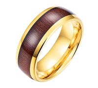 Calefee Anelli di Fidanzamento Donna, Anello Matrimonio Carburo Tungsteno Fascia Oro Larga 8mm con Intarsi Legno, Taglia 27