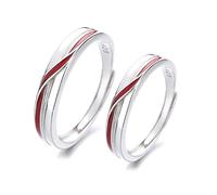 Calefee Anelli Filo Rosso Coppia, Anello Personalizzati con Incisione Argento 925 Regolabili Anello a Fascia Semplice con Smalto Rosso