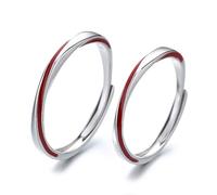 Calefee Anelli Filo Rosso del Destino Coppia, Anello Lui e Lei Personalizzabili Regolabili Argento 925 Anello a Fascia Semplice con Smalto Rosso