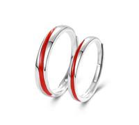 Calefee Anelli Filo Rosso del Destino Coppia Argento 925, Anello con Incisione Personalizzata Regolabili Anello a Fascia Semplice con Smalto Rosso