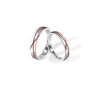 Calefee Anelli Filo Rosso del Destino Coppia Argento 925, Anello Matrimonio Coppia Persona Regolabili Anello a Fascia Semplice con Smalto Rosso