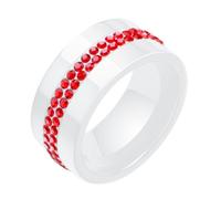 Calefee Anelli In Ceramica Bianco, Anello con Incisione Personalizzata Fascia Larga 10mm con Zirconi, Taglia 17