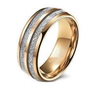 Calefee Anelli Uomo Matrimonio, Anello Fascia Uomo Tungsteno Doppia Scanalatura 8mm Larga Oro Rosa, Taglia 22