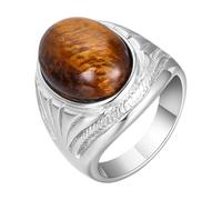 Calefee Anelli Uomo Matrimonio, Anello Uomo Personalizzabile Acciaio Inossidabile 21,5mm Larga con Pietra Occhio di Tigre, Misura 20