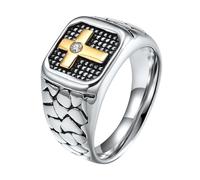 Calefee Anello da Mignolo Uomo, Anelli Personalizzati Uomo Acciaio Inossidabile Sigillo Largo 12mm con Croce e Zirconi, Misura 20