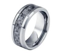 Calefee Anello da Uomo Matrimonio, Anelli Donna Personalizzabile Acciaio Inossidabile Fascia Legno Intrecciata da 8mm con Bordo Smussato, Taglia 20