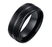 Calefee Anello da Uomo Matrimonio, Anelli Uomo Personalizzabile Acciaio Inossidabile Nero Opaco Largo 8mm con Scanalatura, Misura 14