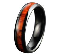 Calefee Anello di Fidanzamento Donna, Anelli Personalizzati Uomo Acciaio Inossidabile Fascia di Legno Larga 8mm, Misura 22