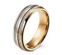 Calefee Anello Fascia Uomo, Anelli Personalizzati Tungsteno Doppia Scanalatura 6mm Larga Oro Rosa, Misura 27