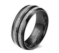 Calefee Anello Fascia Uomo, Anelli Uomo di Fidanzamento Tungsteno Doppia Scanalatura 8mm Larga Nera, Taglia 14