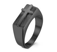 Calefee Anello Fascia Uomo, Anelli Uomo Personalizzabile Acciaio Inossidabile Sigillo Largo 8mm con Croce, Misura 20