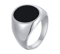 Calefee Anello Fascia Uomo, Anelli Uomo Personalizzabile Acciaio Inossidabile Sigillo Rotondo da 17mm con Smalto Nero, Misura 22