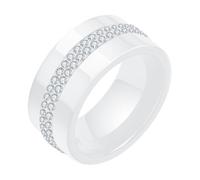 Calefee Anello In Ceramica Bianca Uomo, Anelli con Incisione Personalizzata Fascia Larga 10mm con Zirconi, Taglia 12