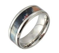 Calefee Anello Matrimonio Donna, Anelli Personalizzati Uomo Acciaio Inossidabile Fascia Legno con Bordo Smussato, Misura 22
