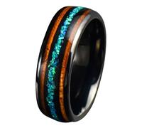Calefee Anello Matrimonio Donna, Anelli Uomo Personalizzabile Acciaio Inossidabile Fascia Legno con Intarsi Opale da 8mm Larga, Taglia 17