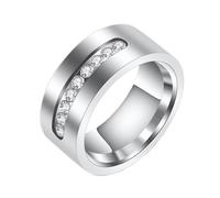 Calefee Anello Mignolo Uomo, Anelli Personalizzati Donna Acciaio Inossidabile Fascia Lucida Larga 8mm con Zirconi, Taglia 20
