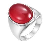 Calefee Anello Promessa di Matrimonio Donna, Anelli Uomo Personalizzabile Acciaio Inossidabile Fascia Argento con Occhio di Gatto Rosso, Taglia 14