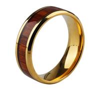 Calefee Anello Uomo di Fidanzamento, Anelli Mignolo Uomo Acciaio Inossidabile con Legno con Fascia D'Oro, Misura 12
