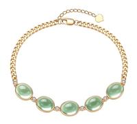 Calefee Bracciale Oro Rosa 750, Bracciale con Prehnite 12.75ct 16 cm Estensione 4 cm con Diamante, Braccialetto Donna Matrimonio