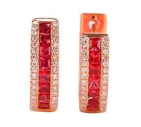 Calefee Cerchietto Orecchini Oro Rosa 375, Orecchini Donna Cerchio con Rubino Sintetico e Moissanite, Gioielli Eleganti Matrimonio